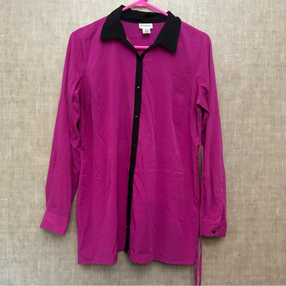 Motherhood Maternity Pink and Black Button-Up Shirt